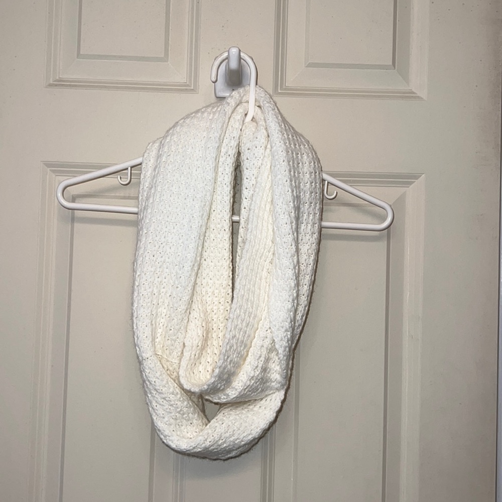 cream colored woven infinity scarf